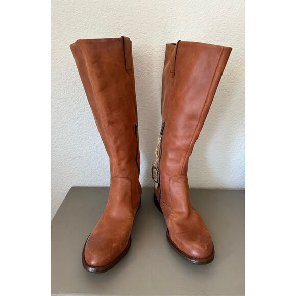Born Shaunie Cognac Italian Leather Riding Boot Wide Calf - 7 1/2 - Picture 1 of 7
